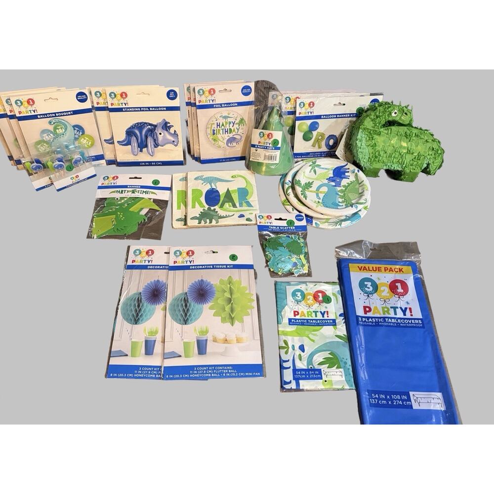 Dinosaur Birthday Party Supplies Bundle Balloons Decor Plates Tablecloth Lot NEW
